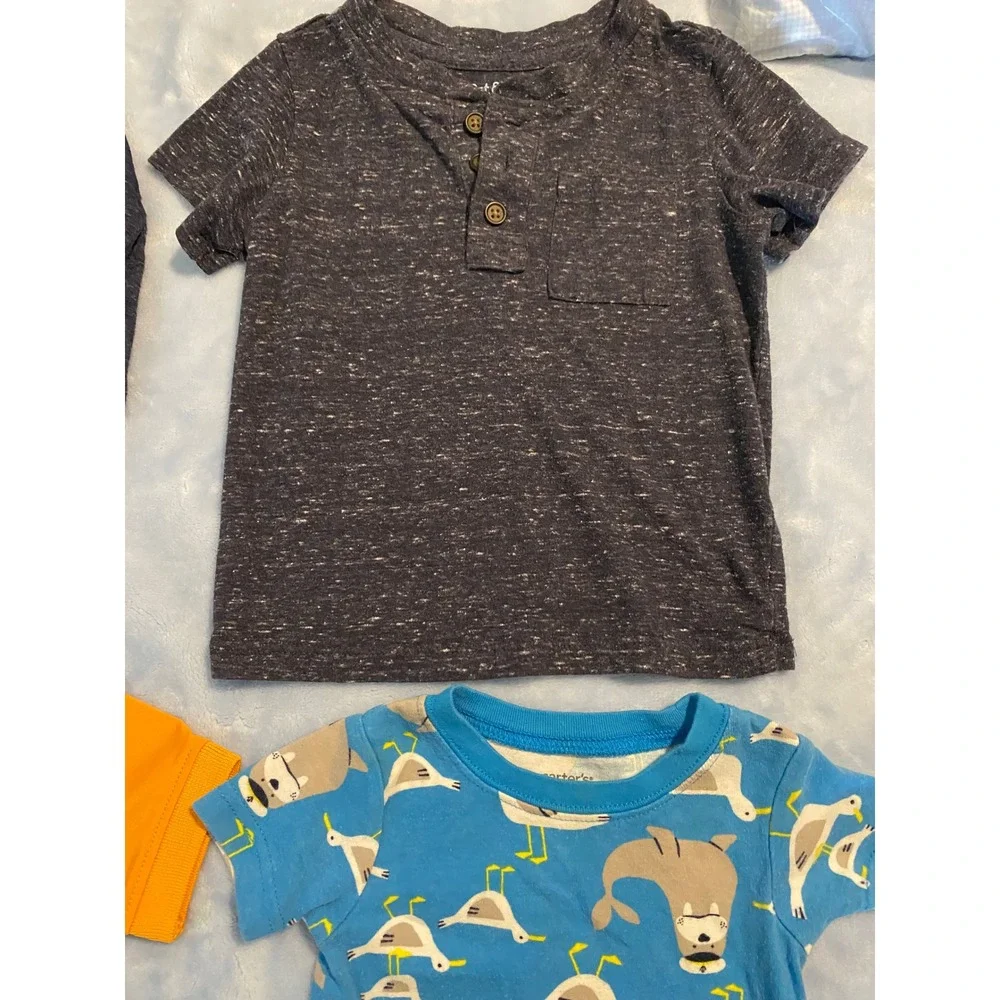 Baby Boy 12M Shirt Bundle Carters Nautica Cat & Jack 4pc Set Orange Blue Grey